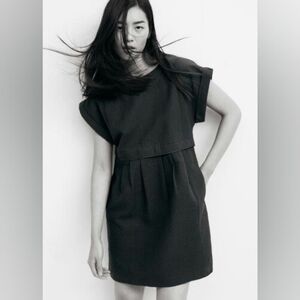 Madewell Black Blanca Jacquard Boxy Shift Dress Knee Length 100% Cotton Size M